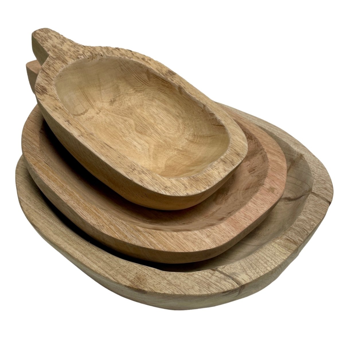 Beta Set of 3 Natural Finish Mango wood Trays with handles - Rustic Furniture Outlet