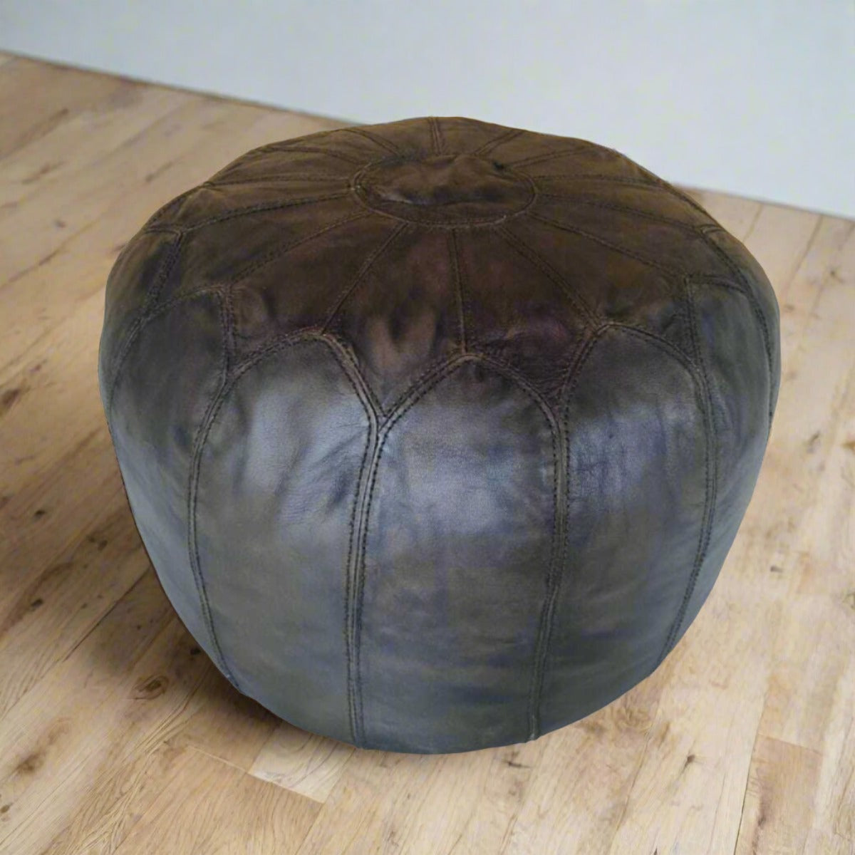 Dakota Chocolate leather round ottoman - Rustic Furniture Outlet