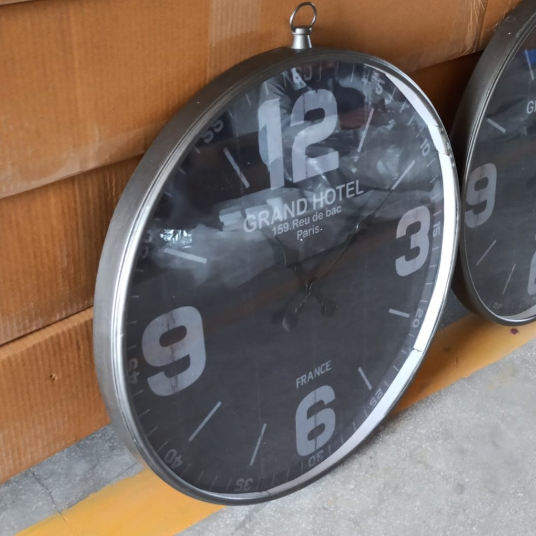 Grand Hotel Industrial Black Wall Clock - Rustic Furniture Outlet