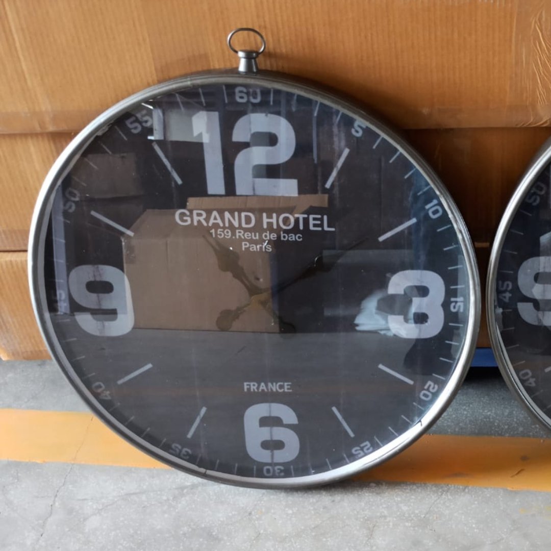 Grand Hotel Industrial Black Wall Clock - Rustic Furniture Outlet