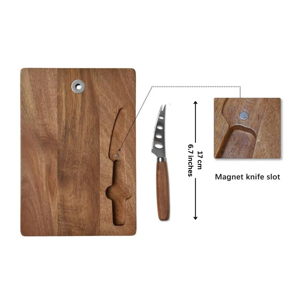 Hanging Acacia Wood Cheese or Charcuterie Board and Knife Set - Rustic Furniture Outlet