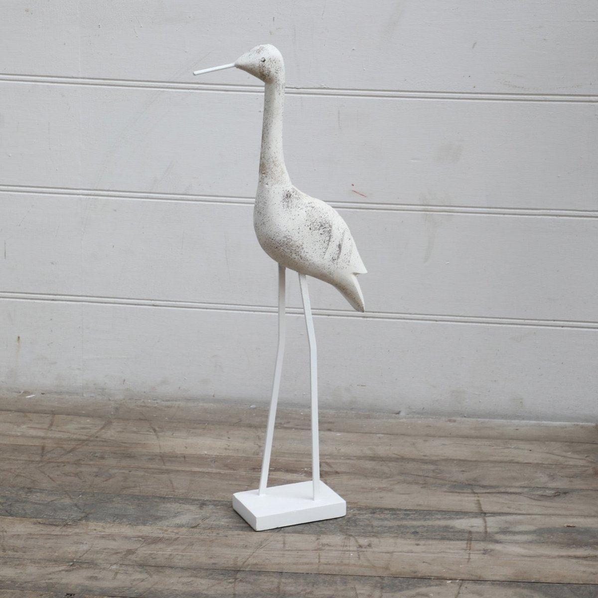 Large standing Whitewash carved mango wood bird - Rustic Furniture Outlet