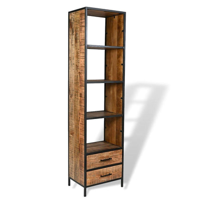 Madone Mango Wood Slim Bookcase with drawers - Rustic Furniture Outlet