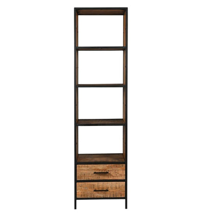 Madone Mango Wood Slim Bookcase with drawers - Rustic Furniture Outlet