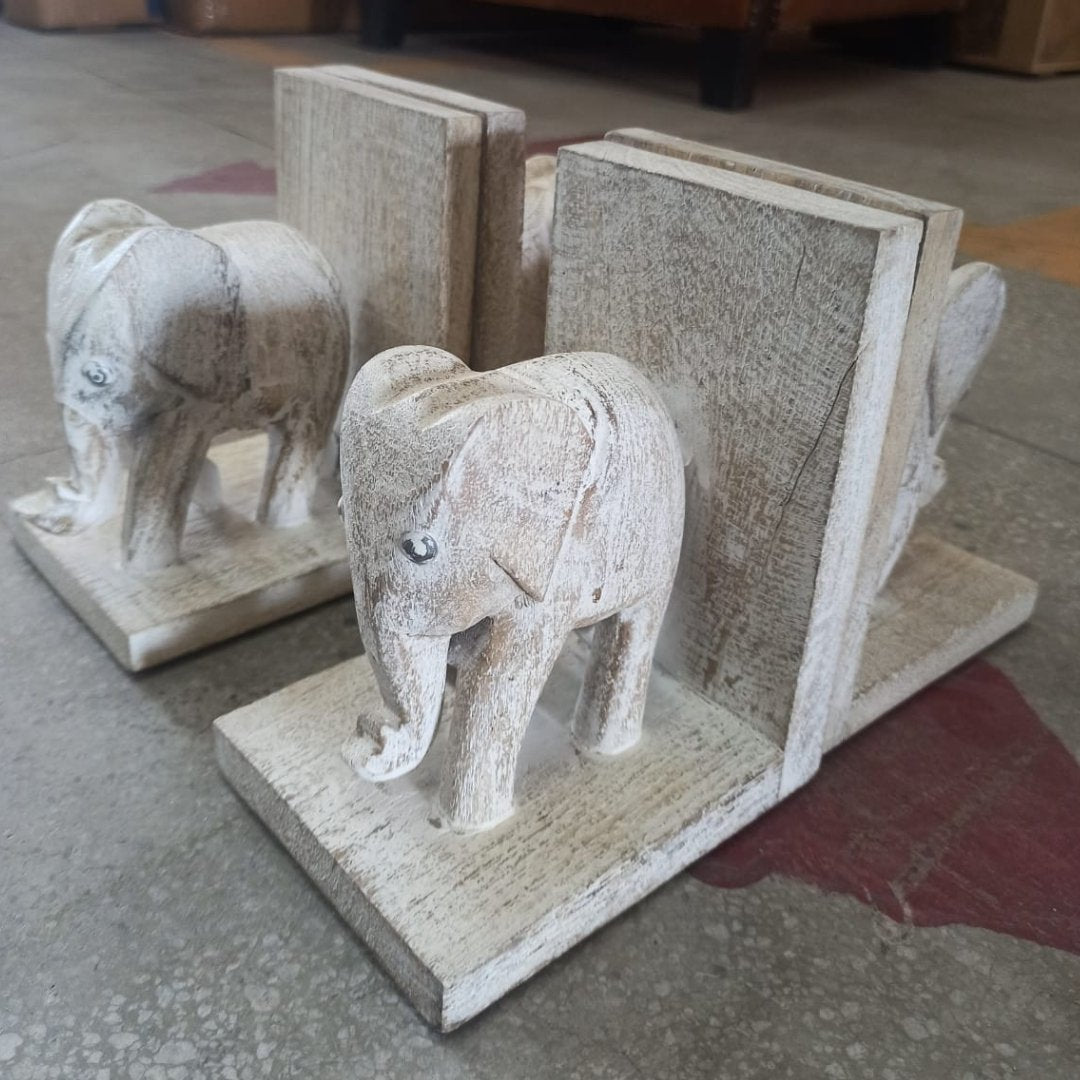 Mango Wood Decorative Elephant Bookends - Rustic Furniture Outlet