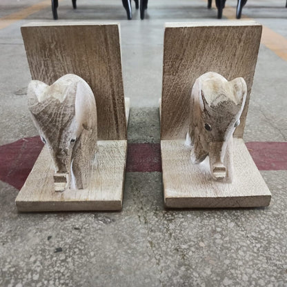 Mango Wood Decorative Elephant Bookends - Rustic Furniture Outlet