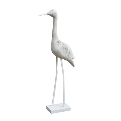 Medium standing distressed white mango wood bird - Rustic Furniture Outlet