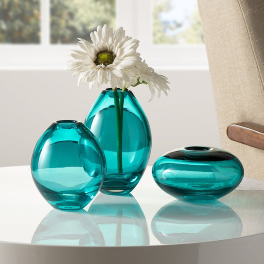 Ensemble de vases en verre turquoise Mini Lustre assortis 3 Piece - Rustic Furniture Outlet