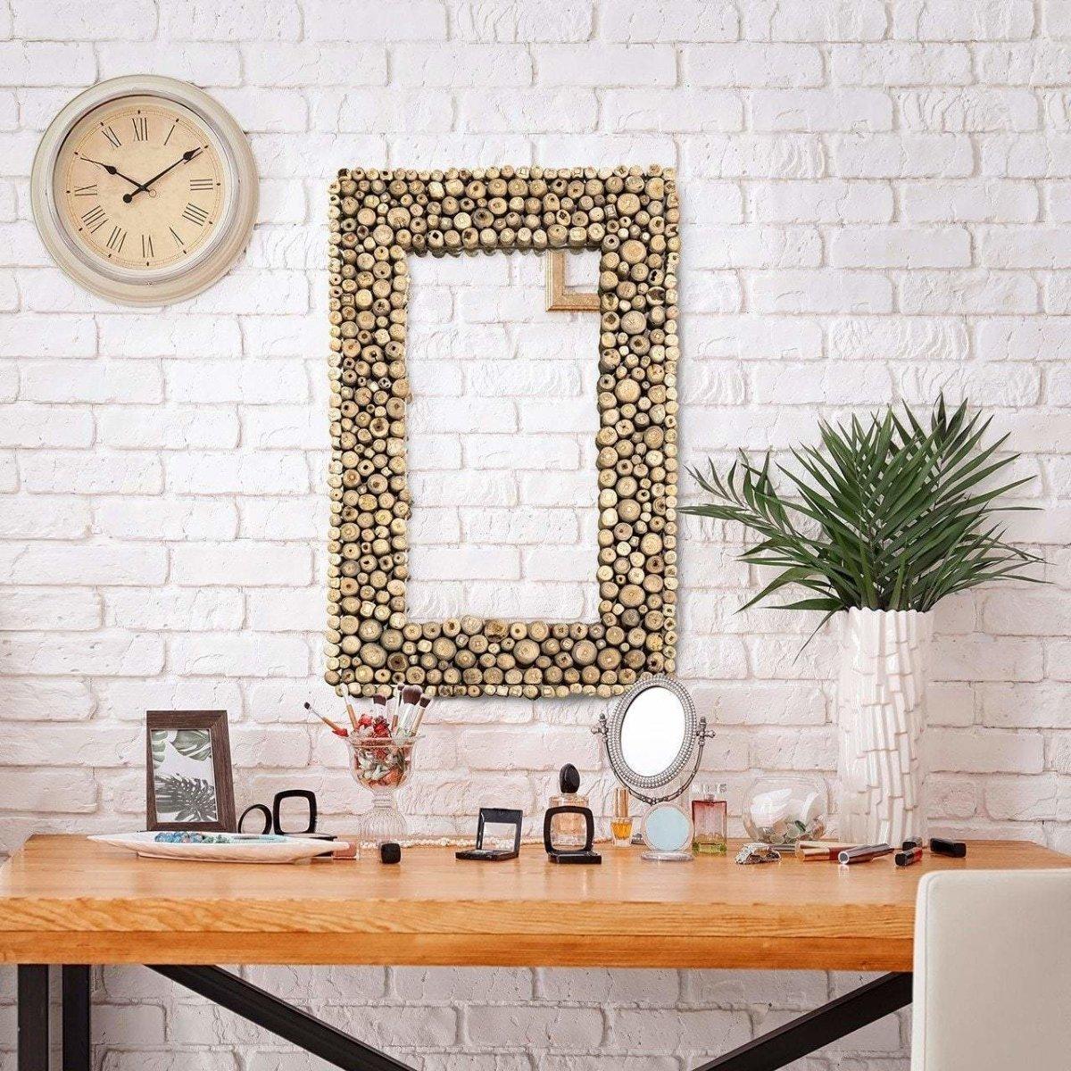 Nyra Rectangle Teak Wood Wall Mirror - Rustic Furniture Outlet