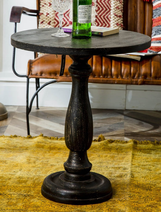 Pedestal black end table - Rustic Furniture Outlet