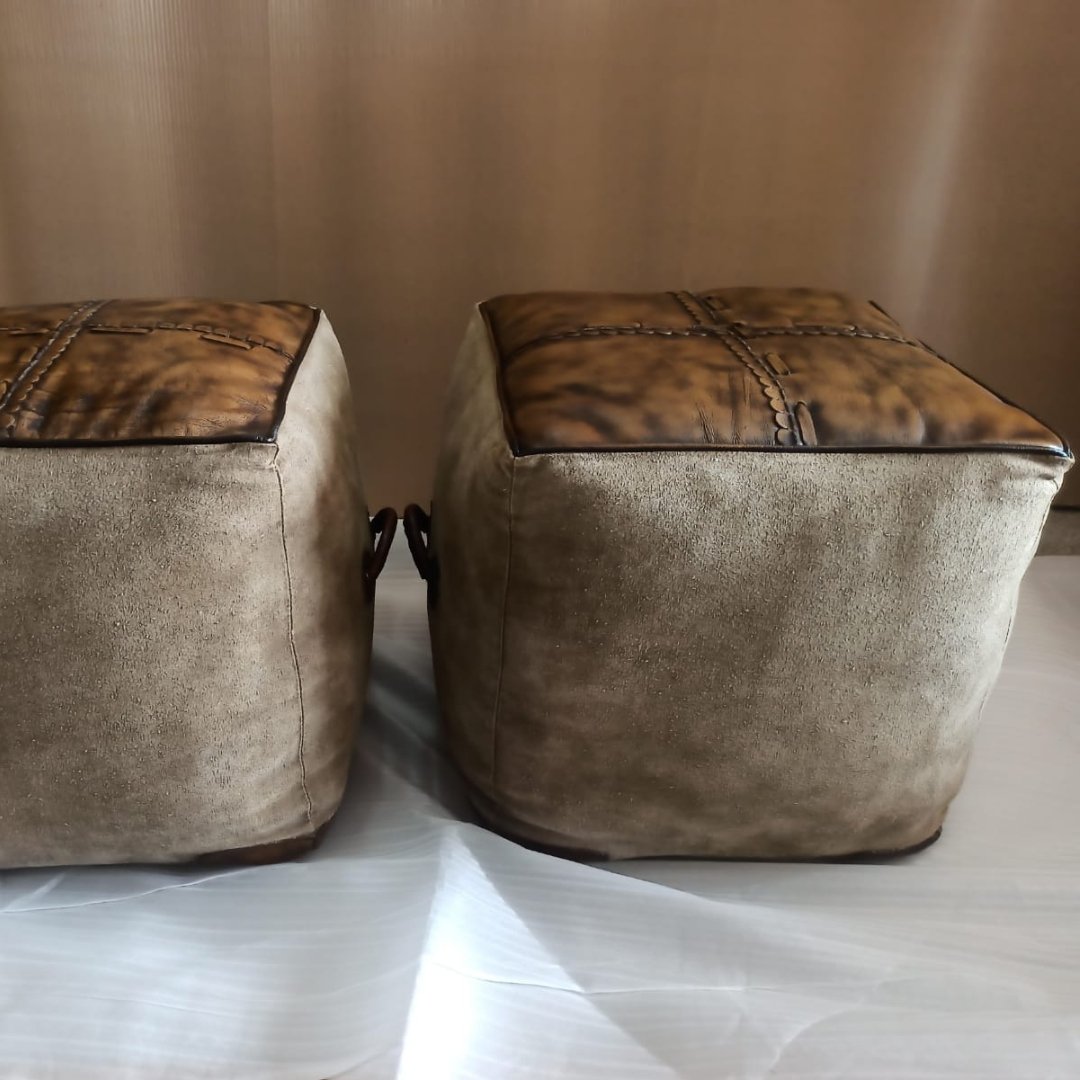 Recycled canvas and leather pouf handles - Rustic Furniture Outlet