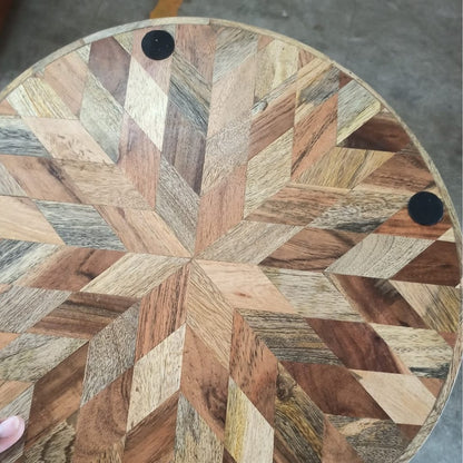 Round Chevron Mango wood Tray - Rustic Furniture Outlet