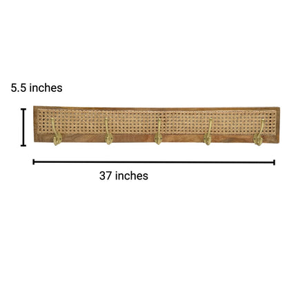 Sawana Mango wood Rattan 5 Hook Wall Hanger - Rustic Furniture Outlet