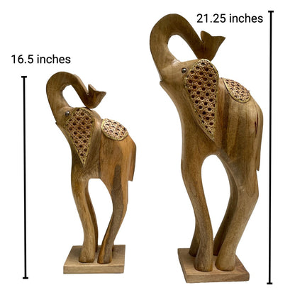 Set of 2 Mango wood sculture Elephants - Rustic Furniture Outlet