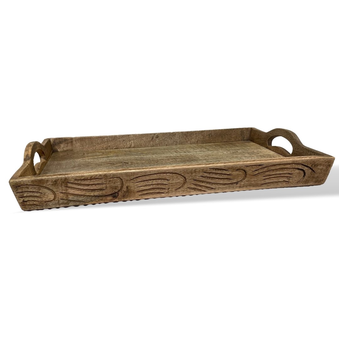 Small decorative hand carved Mango Wood tray - Rustic Furniture Outlet