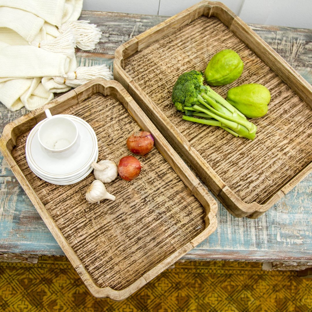 Terra Set of Two Mango wood Trays - Rustic Furniture Outlet