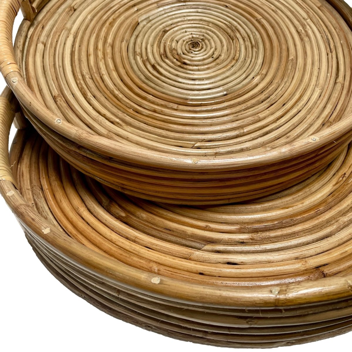 Verres Set of 2 Rattan Round Tray with Handles - Rustic Furniture Outlet