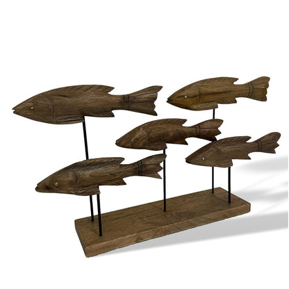 Wooden carved school of fish stand - Rustic Furniture Outlet