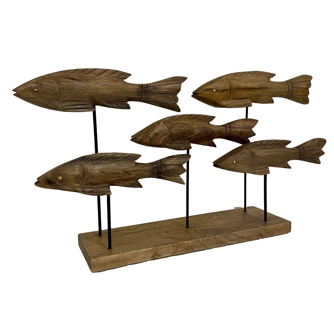 Wooden carved school of fish stand - Rustic Furniture Outlet